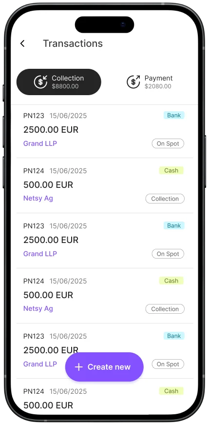 Transactions screen