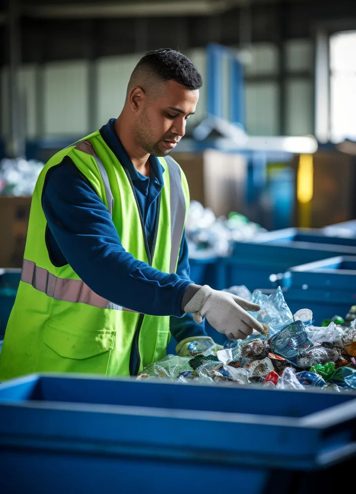 Sorting collected materials at the facility